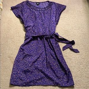 Purple and Gold Dress with Decorative Neckline